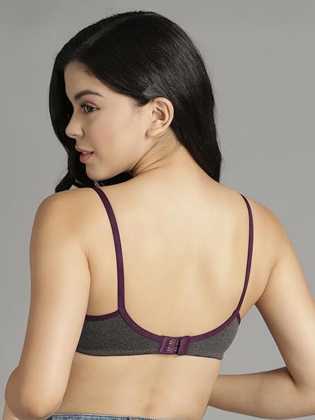 Clovia Women’s Cotton-Rich Dark Grey Wire-Free Full-Cup T-Shirt Bra – Non-Padded Comfort